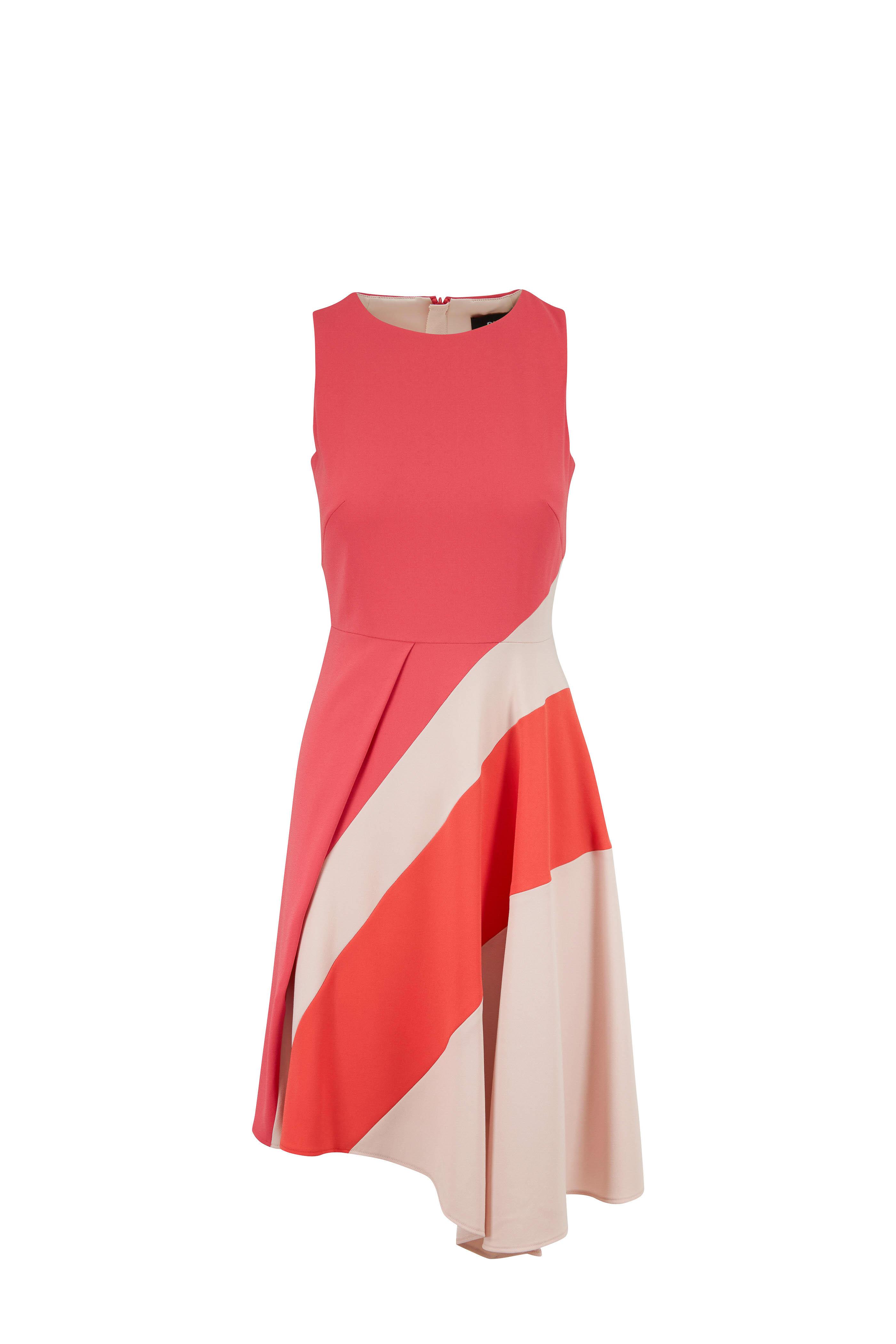 paule ka pink dress Paule Ka Satin-finish Dress With Flounce Sleeves