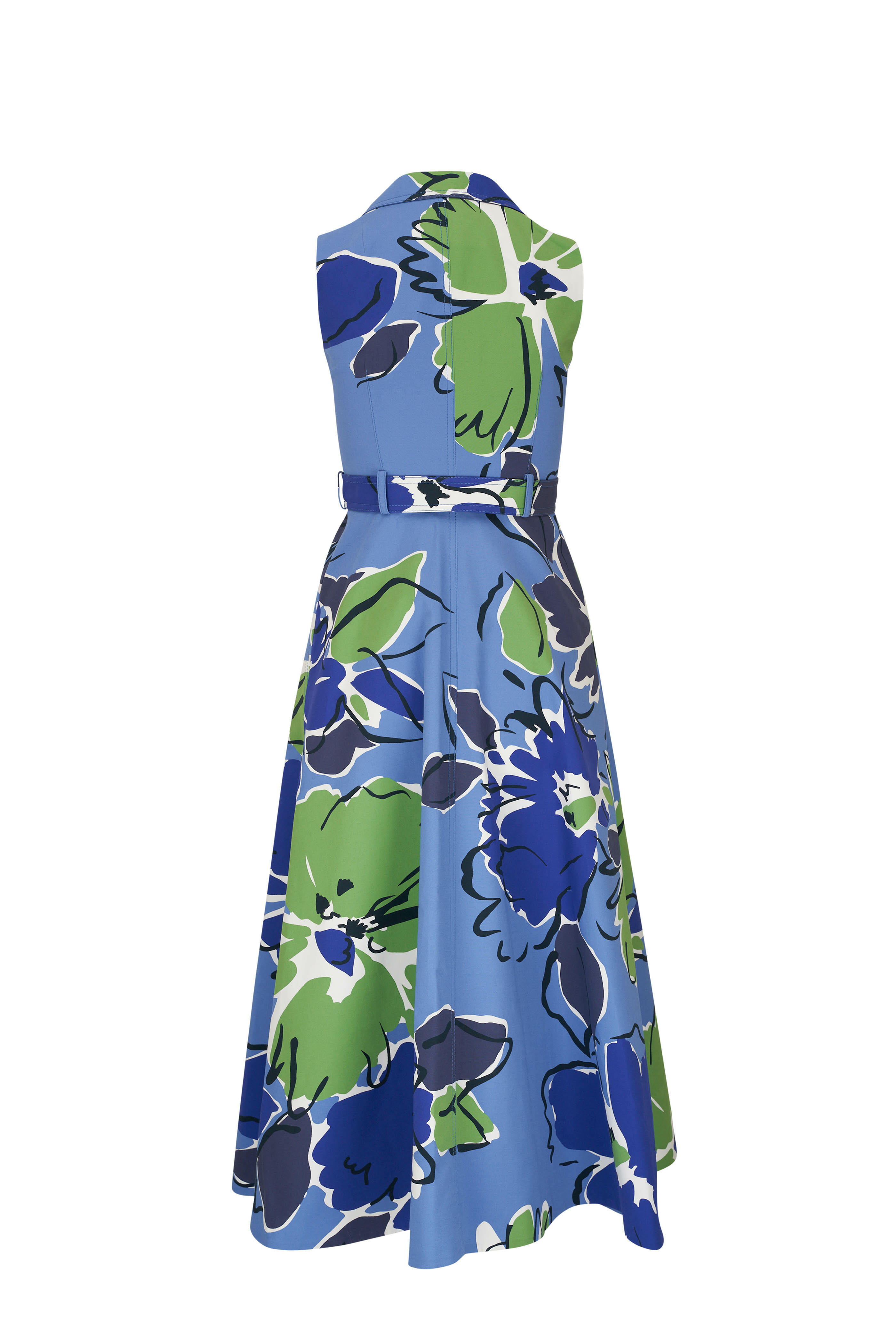 Akris - Blue & Green Floral Belted Shirtdress | Mitchell Stores
