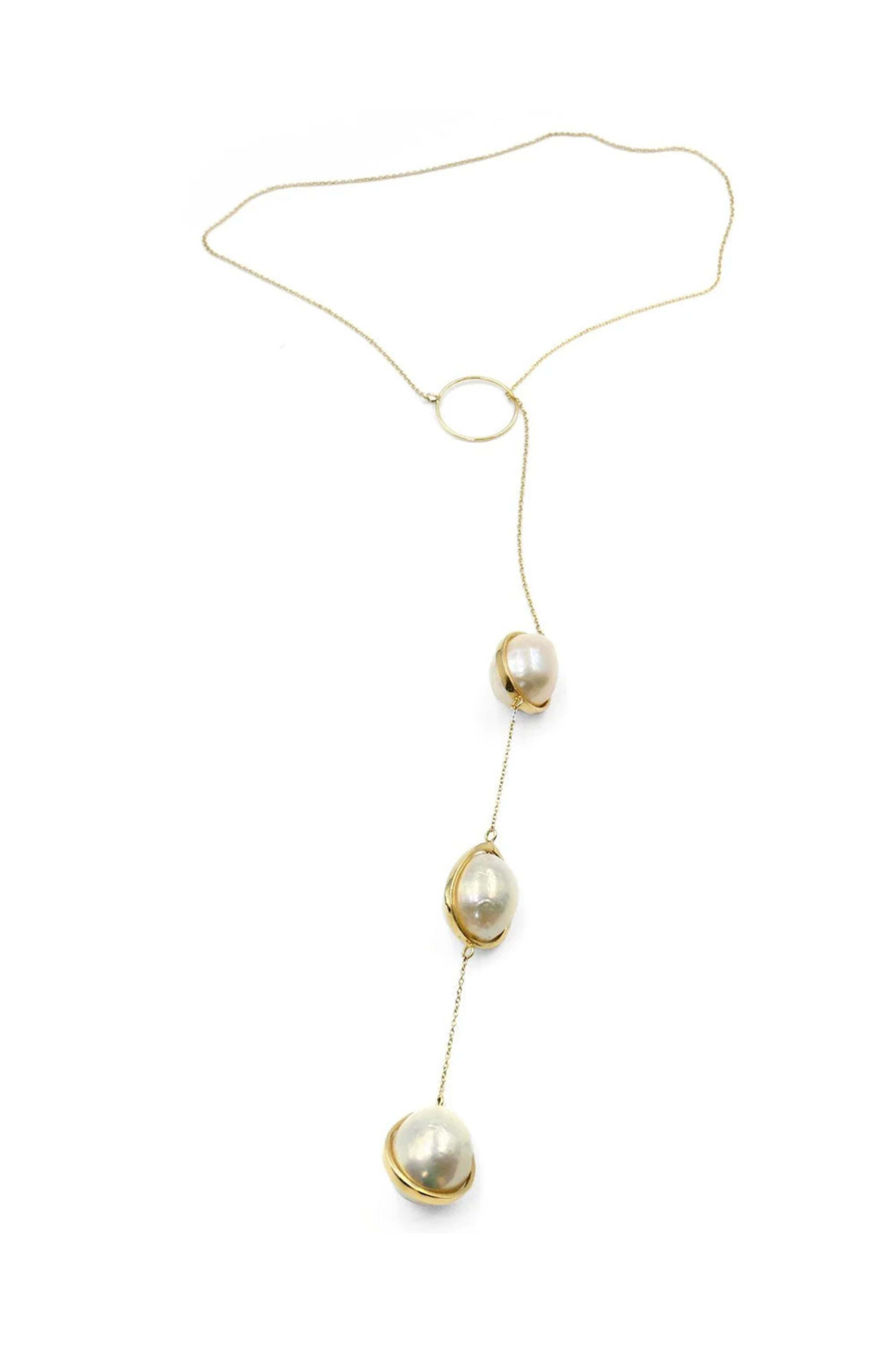 Leslie Paige - Three Pearl Droplet Lariat Necklace
