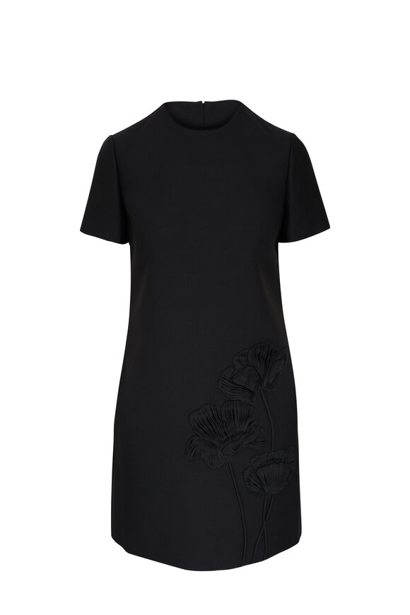 Valentino Black Crepe Floral Embroidered Dress 