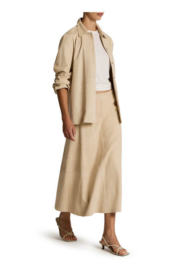 Vince Sand Beige Suede Paneled Skirt - view 2