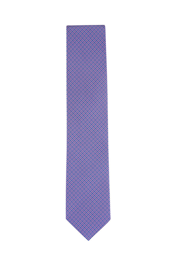 Eton Purple Micro Geometric Print Silk Necktie - view 1