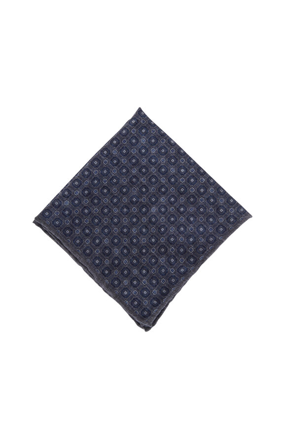 Brunello Cucinelli - Navy Geometric Print Wool Pocket Square