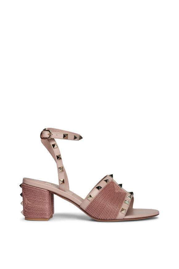 Valentino Garavani Rockstud Embellished Raffia Sandals, 60mm - view 2