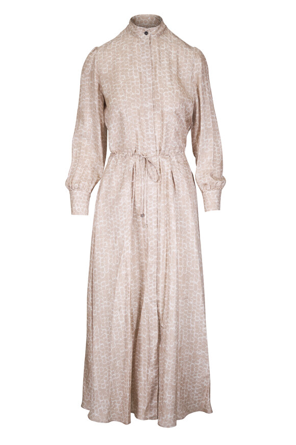 Kiton Beige Silk Long Sleeve Maxi Dress - view 1