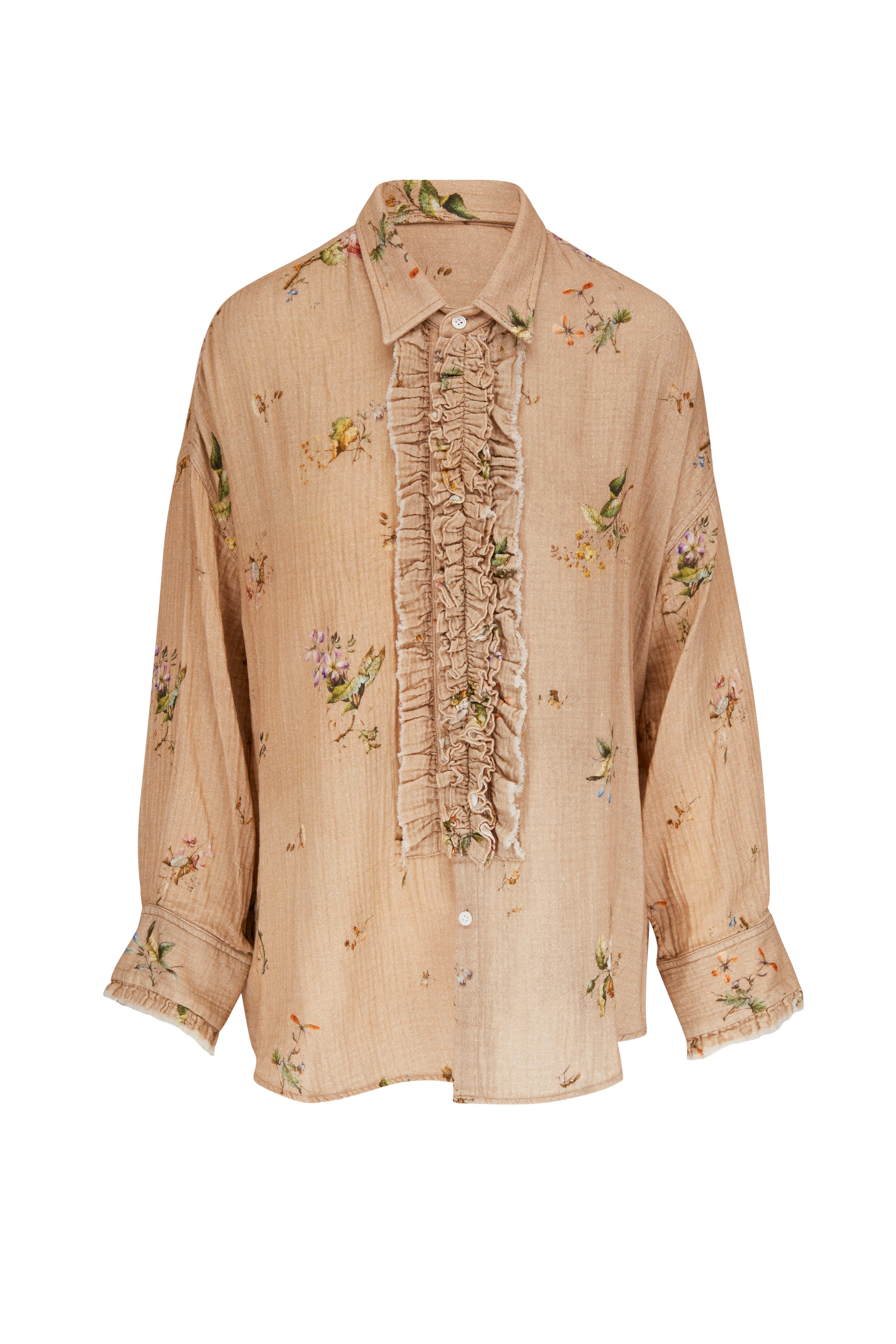 R13 Floral Khaki Drop Neck Tuxedo Shirt Mitchell Stores