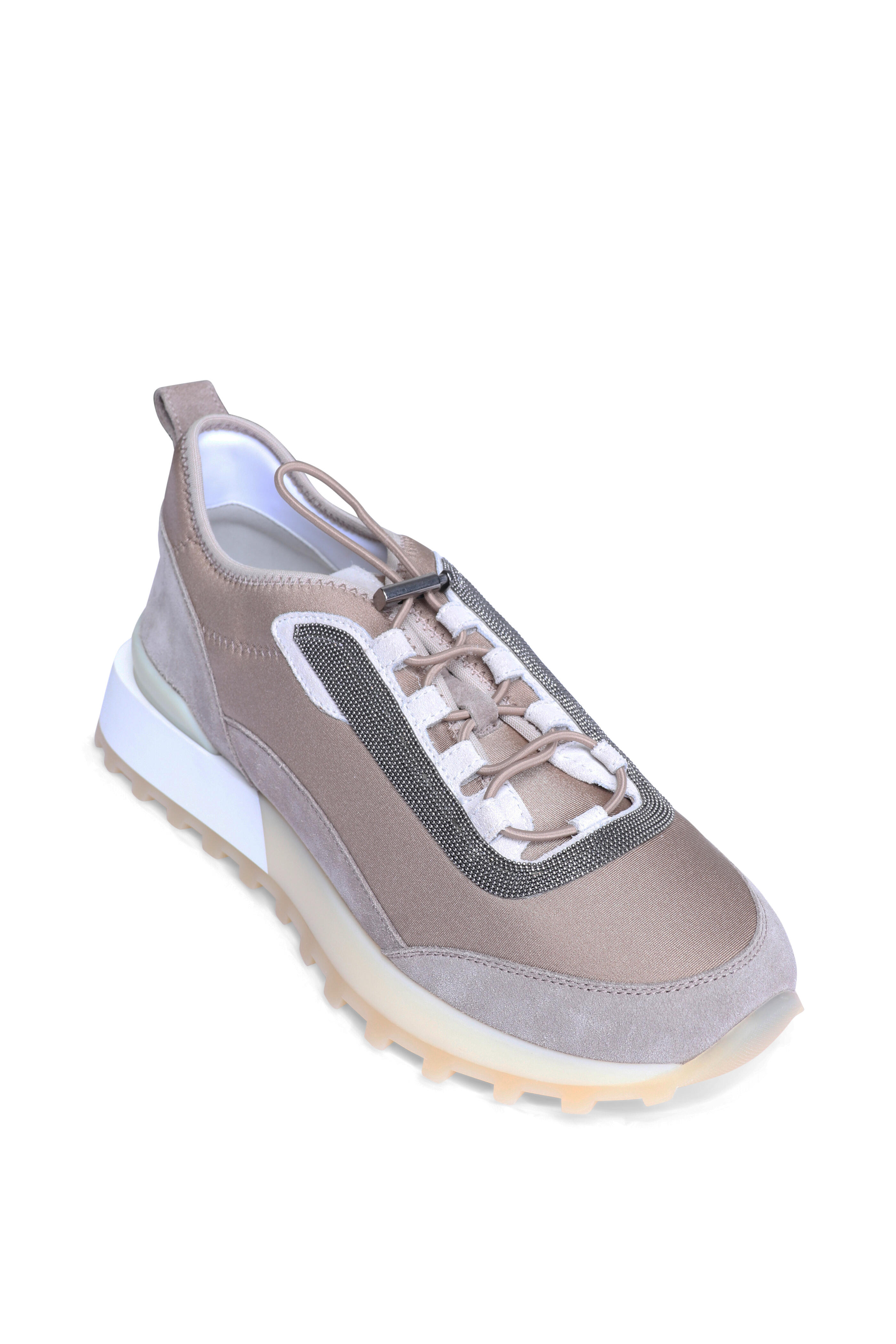 Brunello Cucinelli - Beige Techno Fabric & Suede Drawstring Sneaker