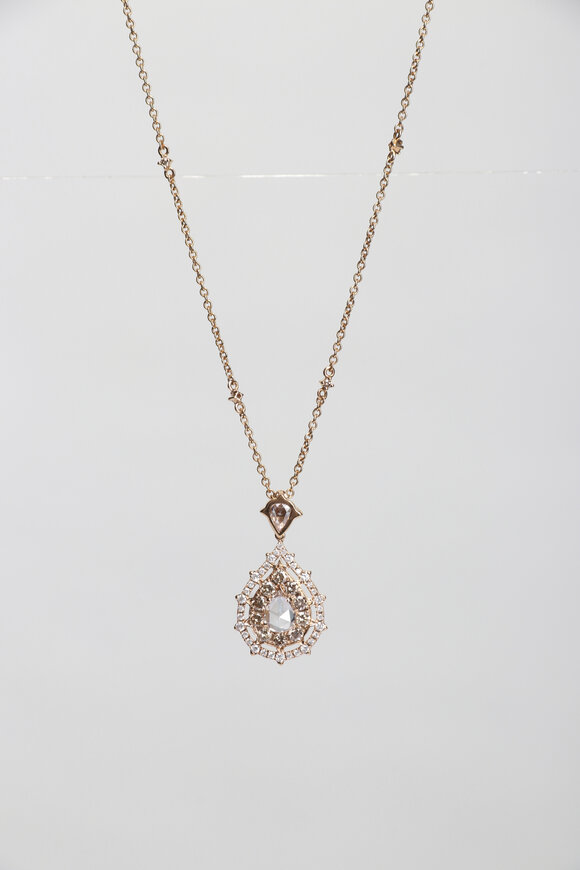 Nam Cho 18k White and Champagne Diamond Teardrop Necklace