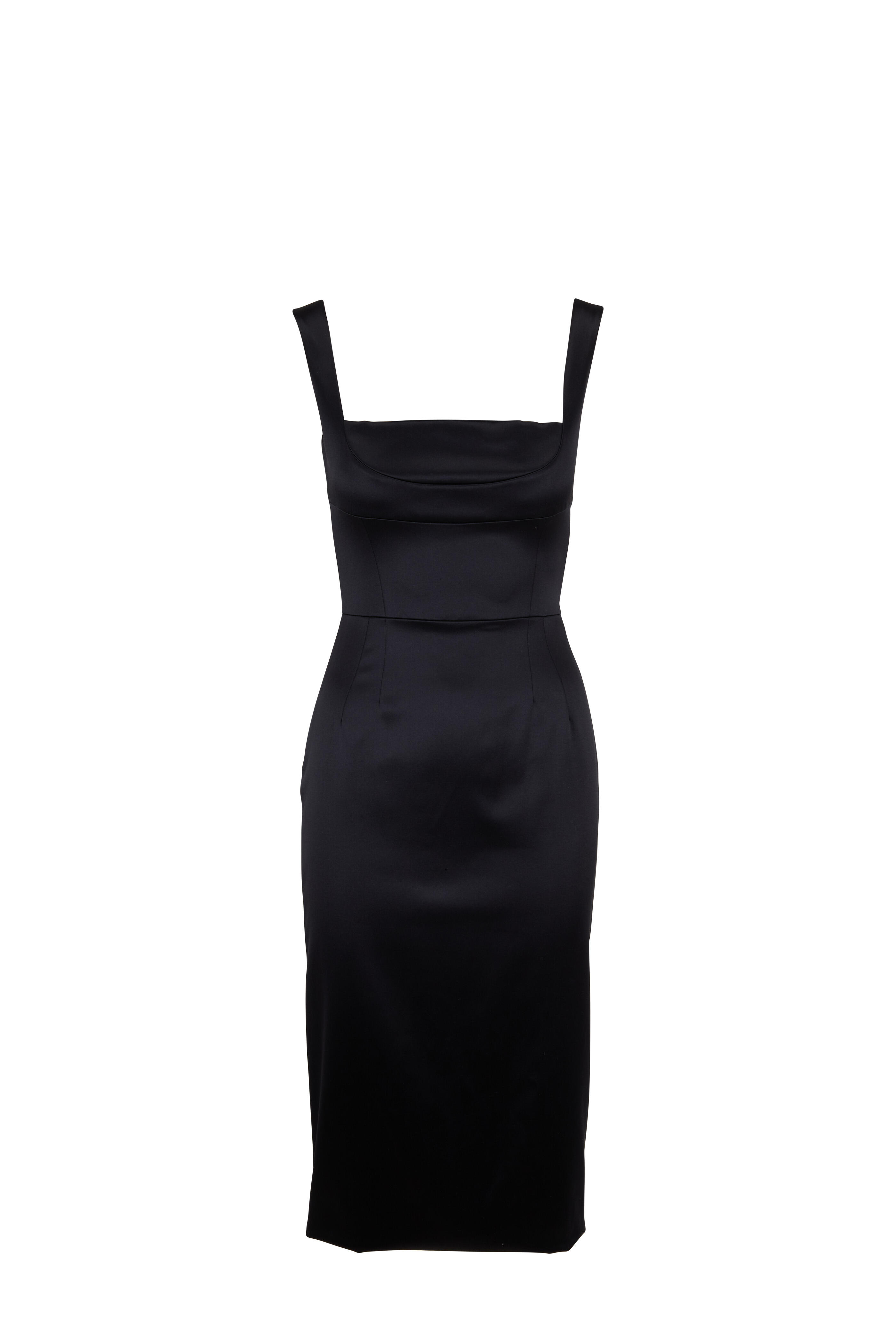 Dolce & Gabbana - Black Satin Square Neck Sleeveless Dress