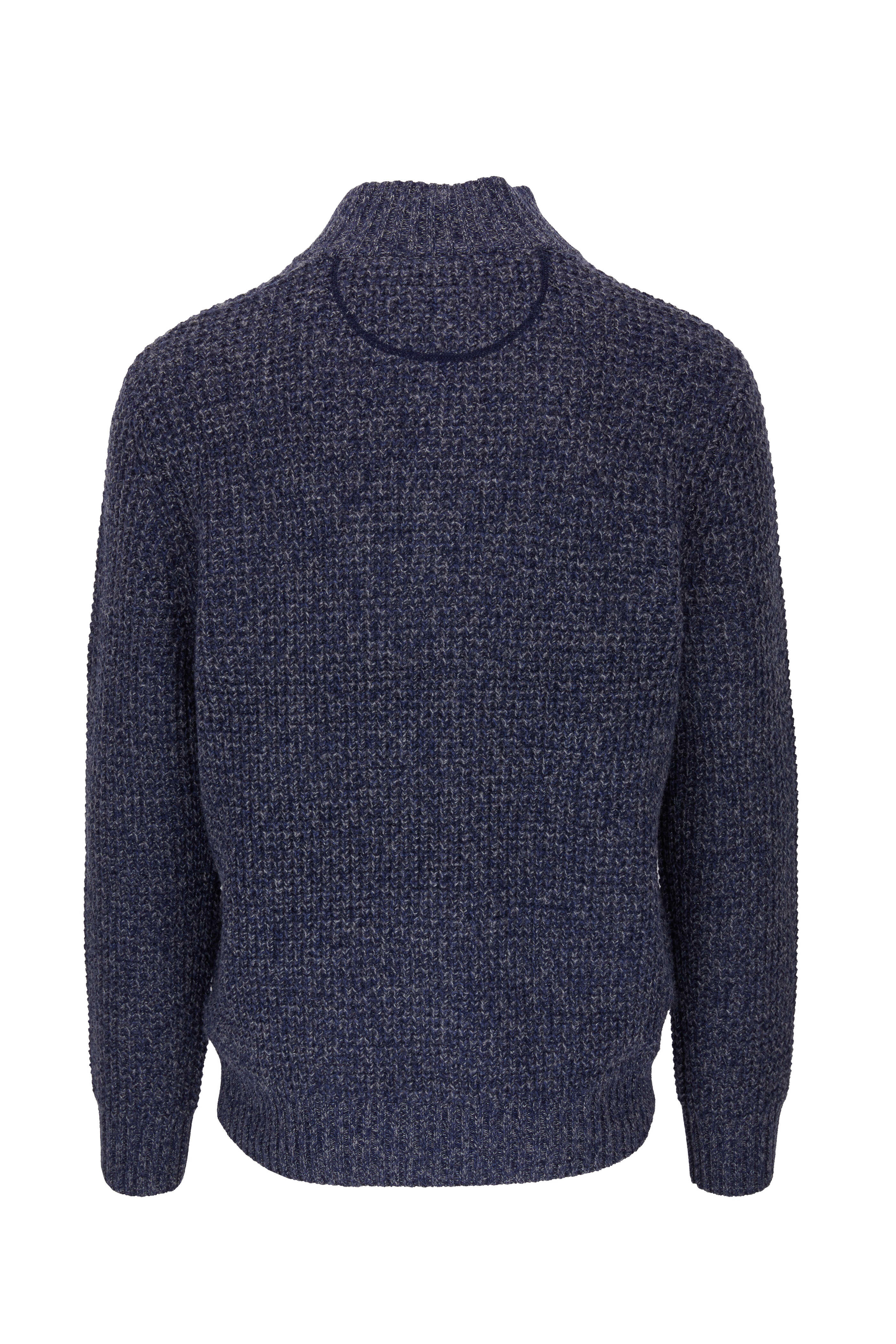 Faherty Brand - Navy Cashmere Stretch Wool Quarter-Button Pullover
