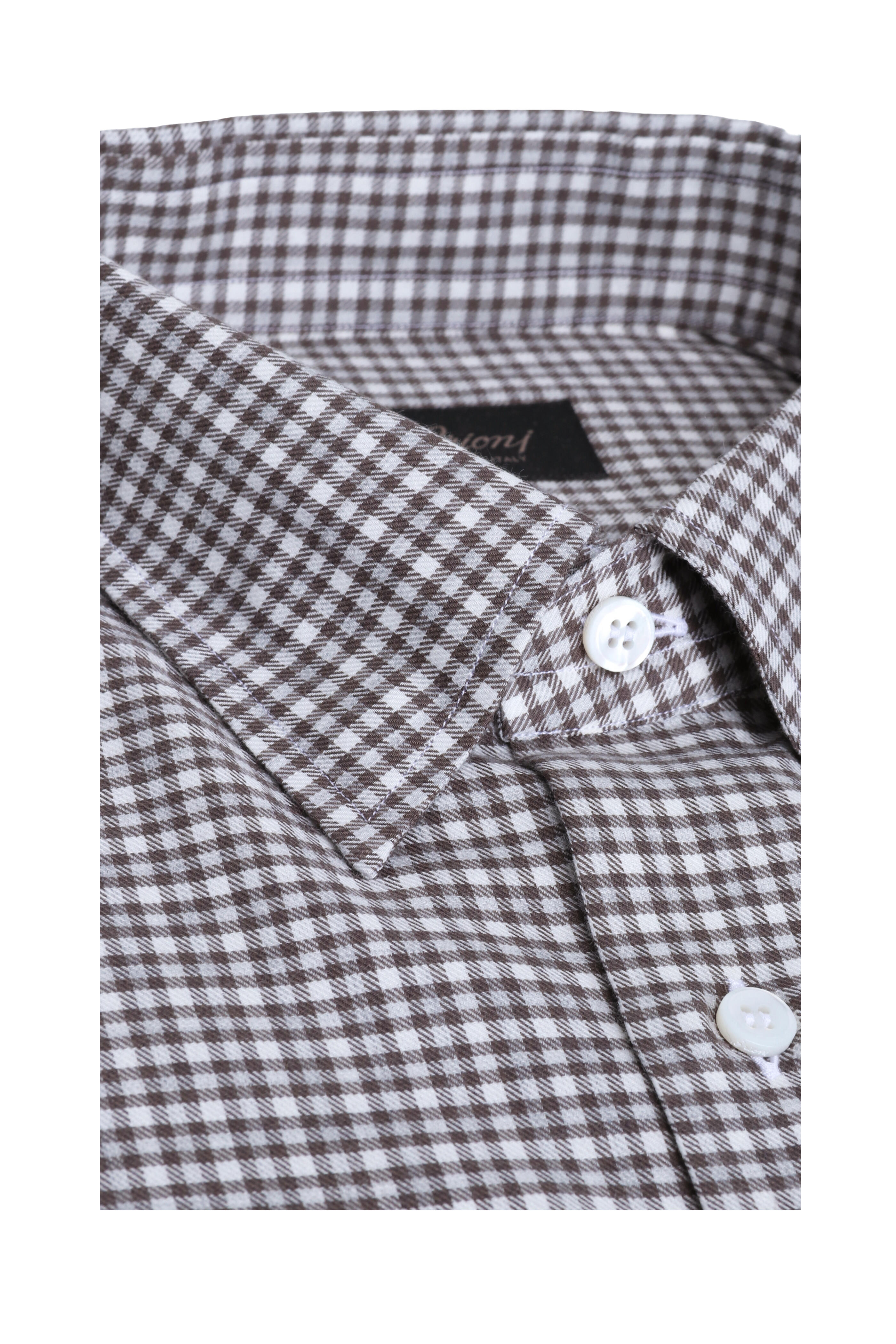 Brioni - Brown & White Micro Check Flannel Sport Shirt