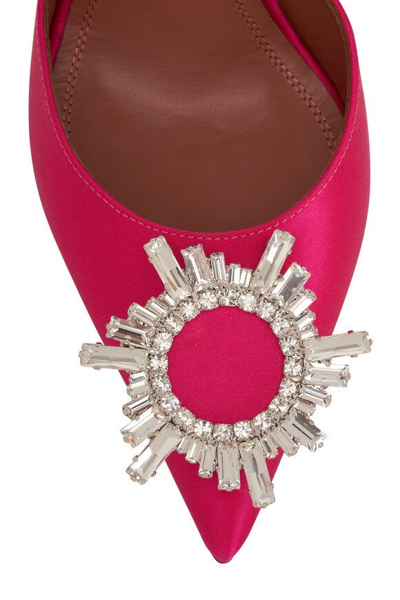 Amina Muaddi - Begum Raspberry Satin Embellished Slingback, 95mm