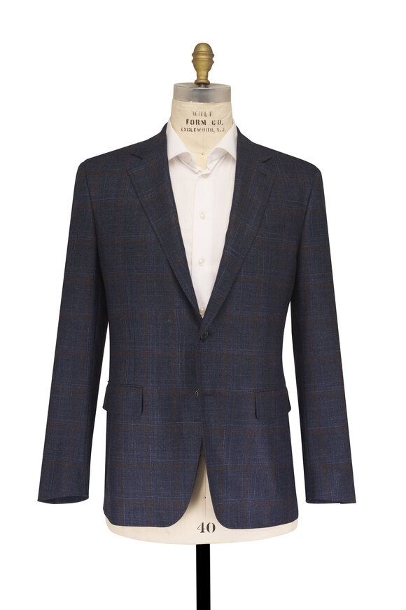 Canali Blue Pane Wool, Silk & Cashmere Sportcoat - view 3