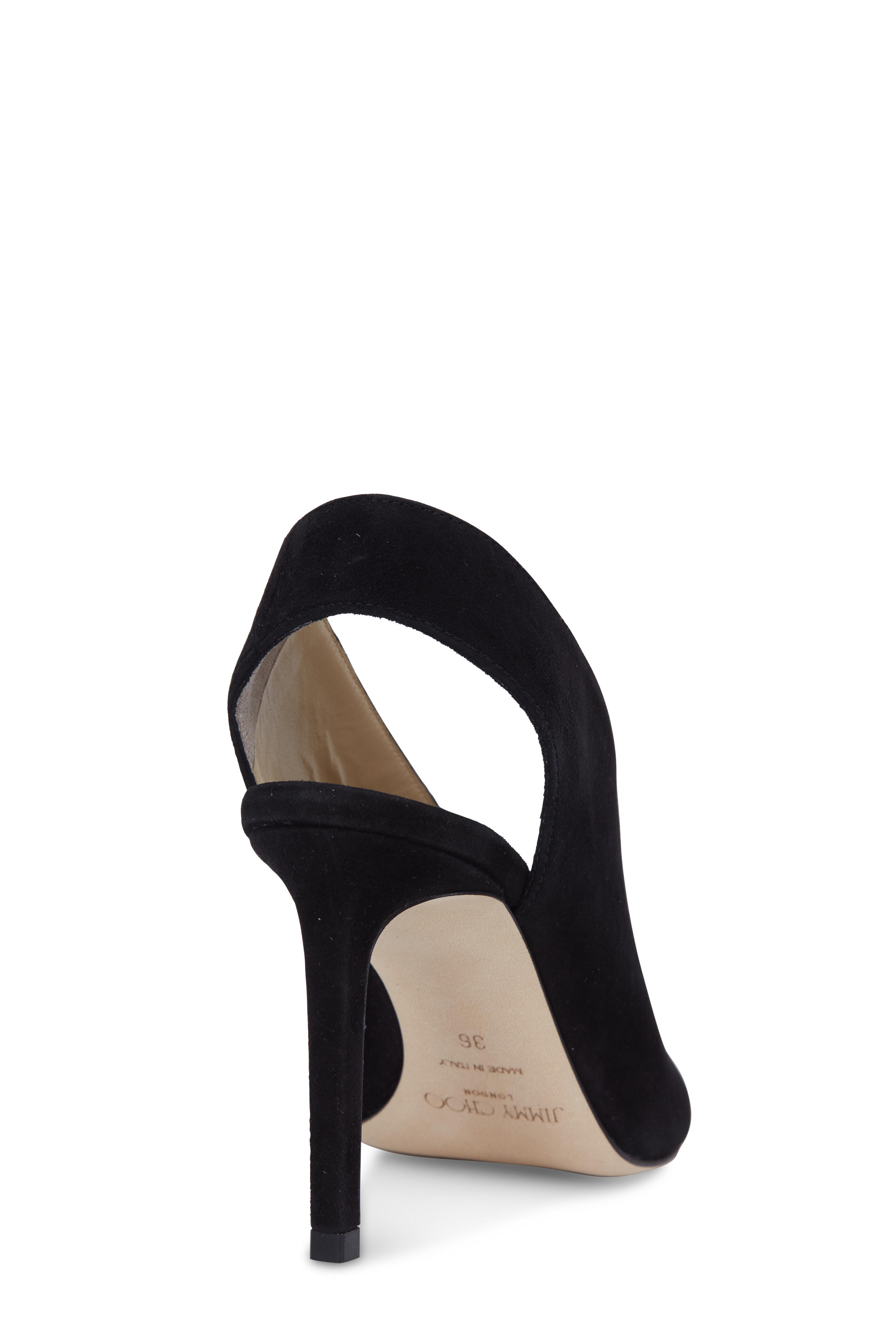 Jimmy Choo - Shar Black Suede V-Neck Slingback, 85mm