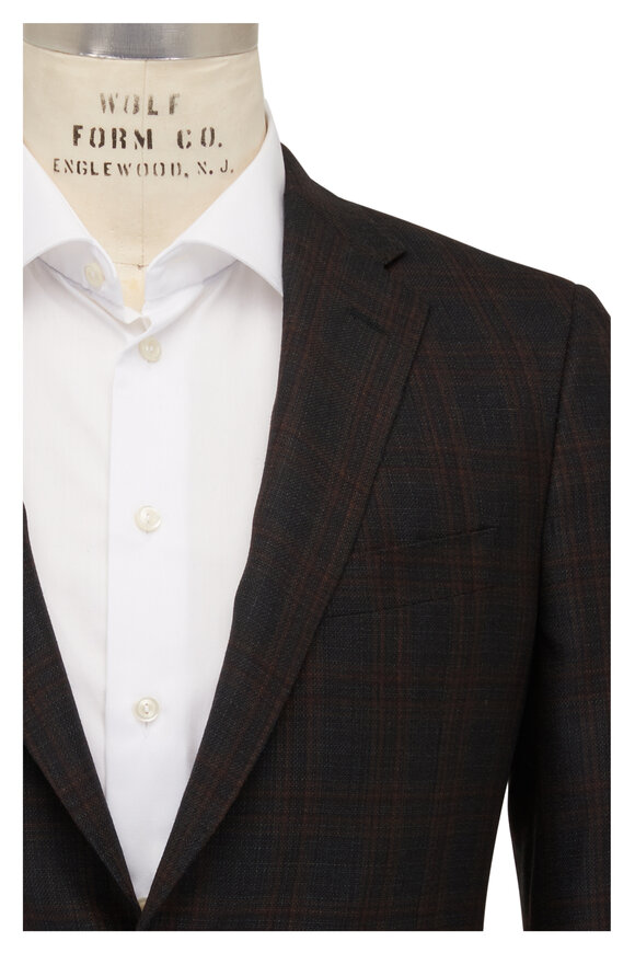 Samuelsohn Deep Green & Rust Plaid Sportcoat