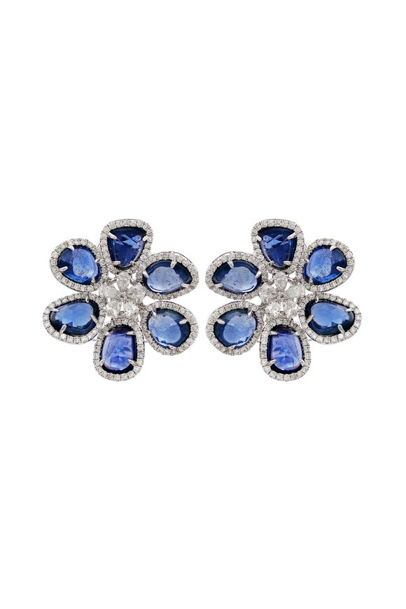 Ruchi 18k White Gold Mariposa Blue Sapphire Stud Earring - view 1