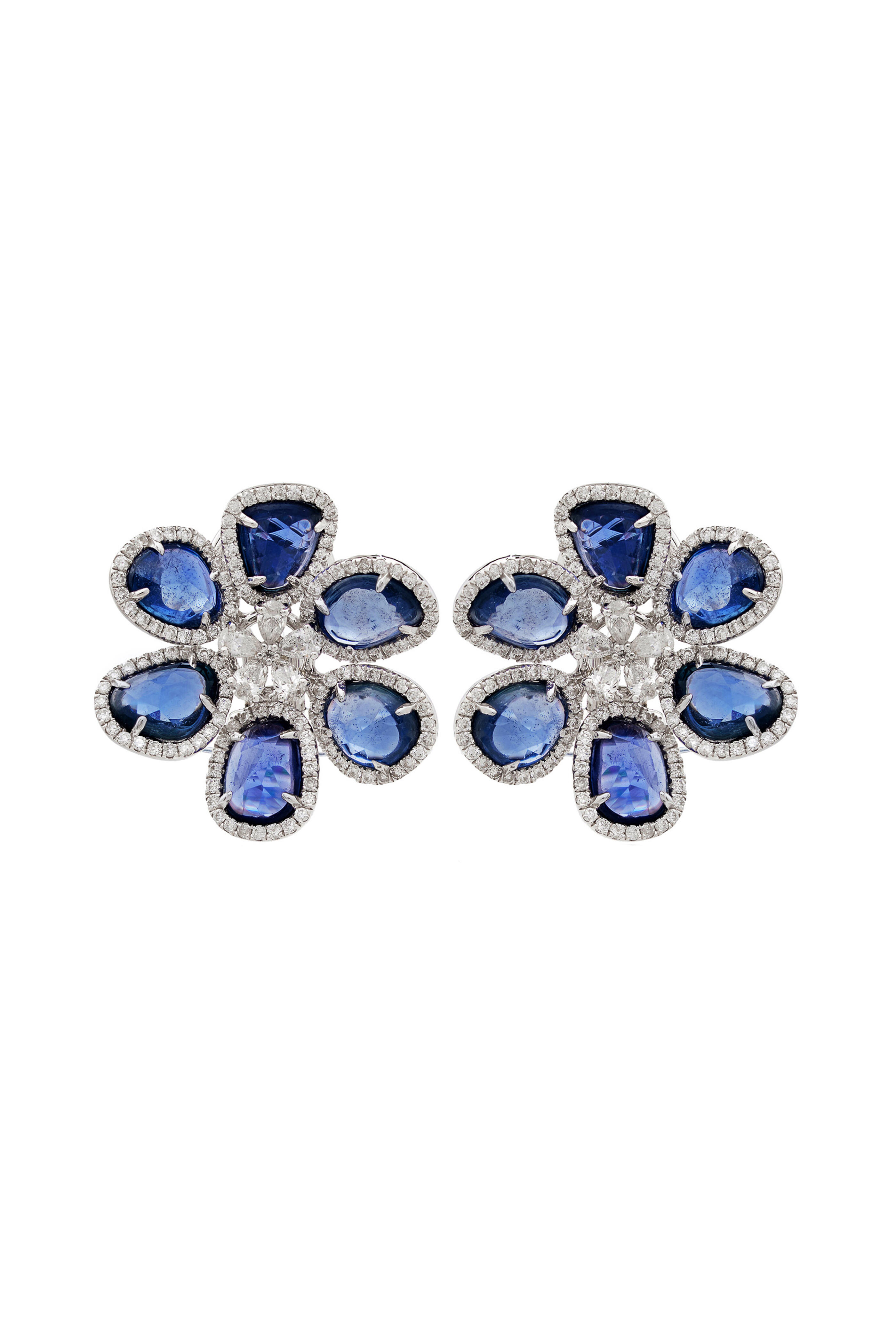 Ruchi - 18k White Gold Mariposa Blue Sapphire Stud Earring - view 1