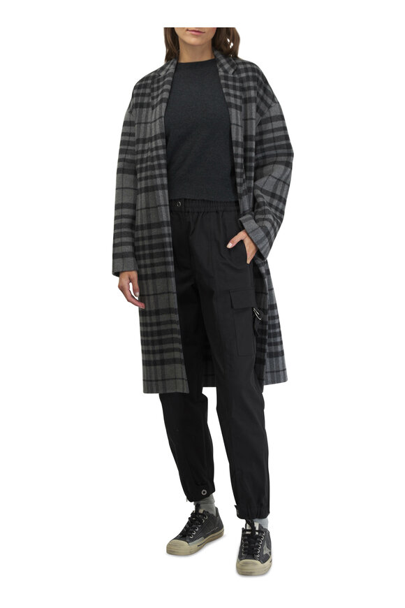 Odeeh - Charcoal Gray Check Wool & Cashmere Long Coat