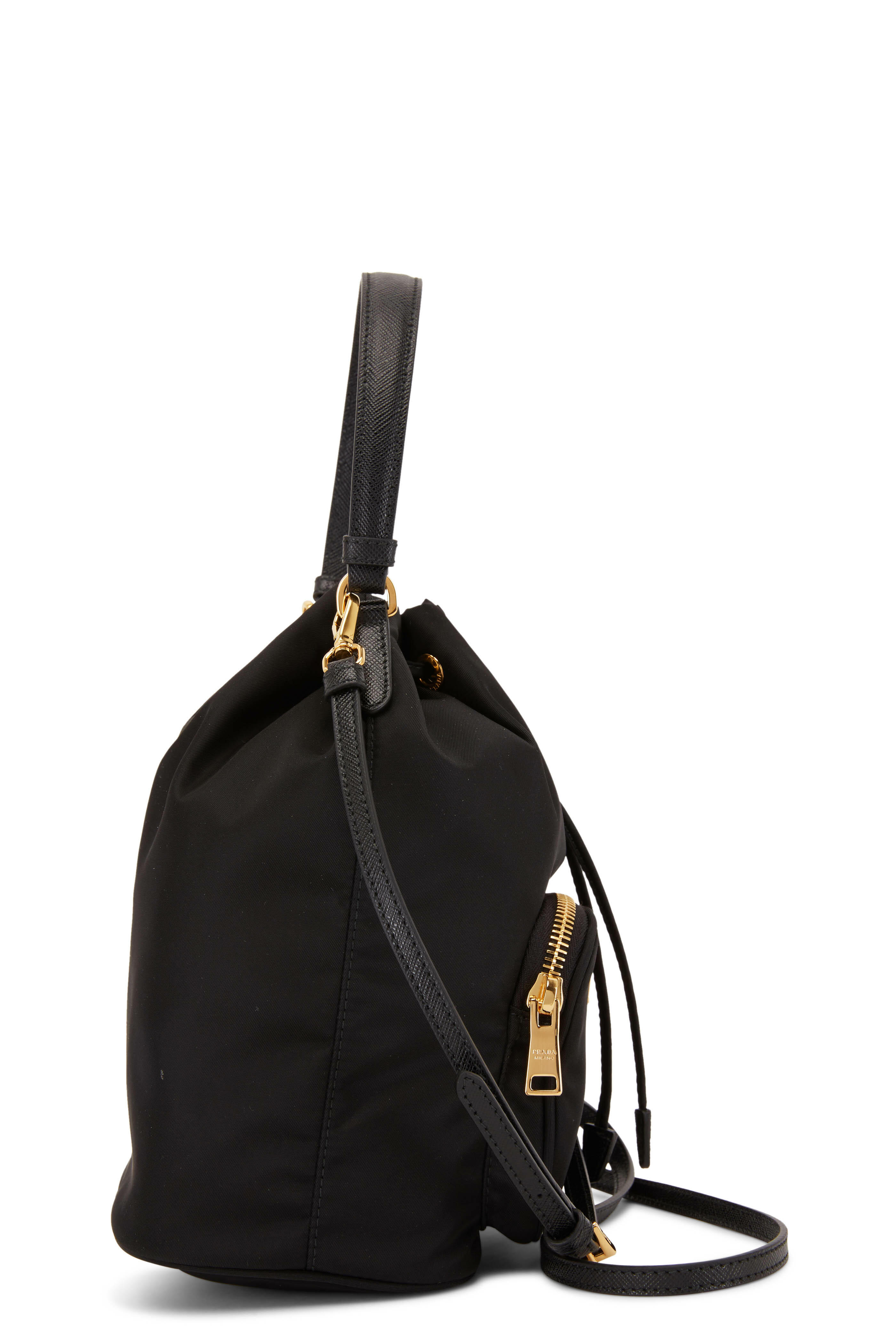 Prada Tessuto Nylon Shoulder Bucket Bag Black