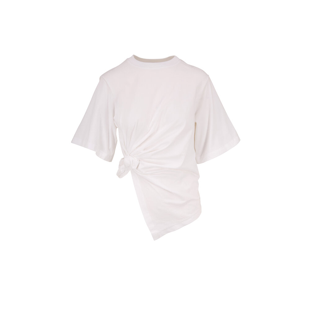 Tシャツ・カットソー Chloe SS24 White poplin blouse (CHC24SHT18141 24U) See by Chloé - White Cotton Front Knot T-Shirt | Mitchell Stores