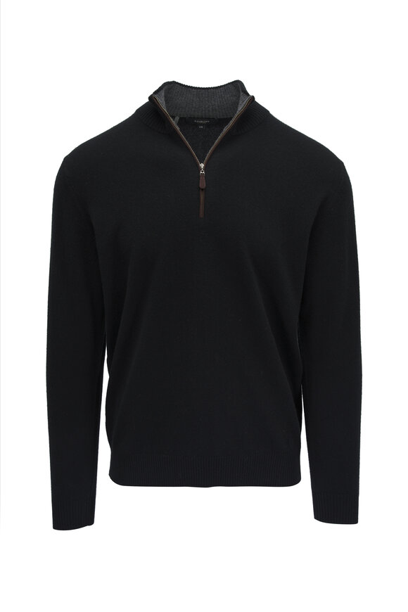 Kinross Black Suede Trim Quarter Zip Pullover