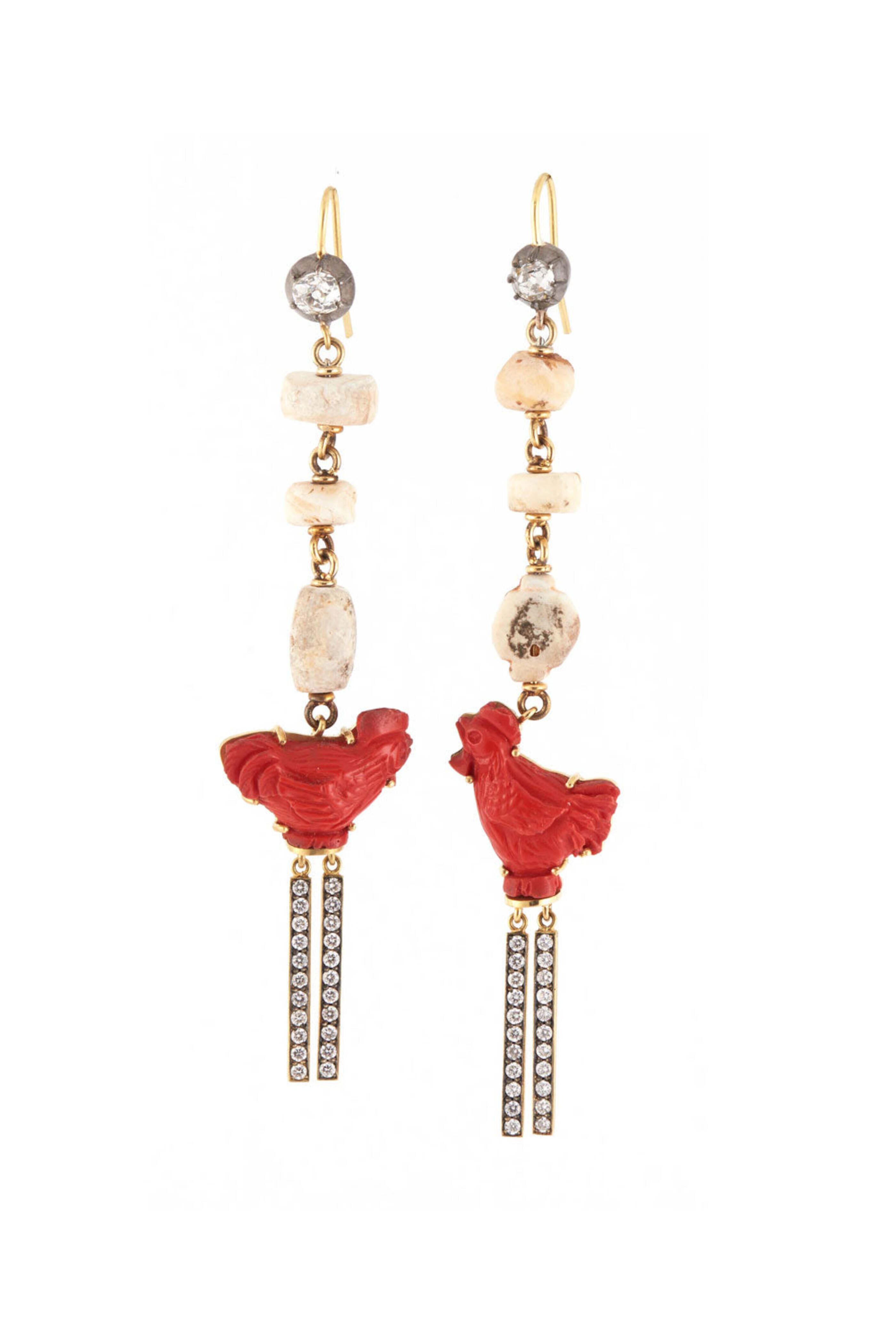 Sylva & Cie - Chicken Intaglio and Ancient Bead Earrings