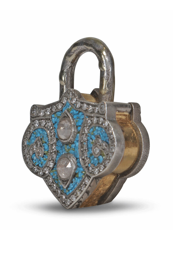 Sevan Bicakci Micro Blue Mosaic Lantern Padlock Pendant - view 3