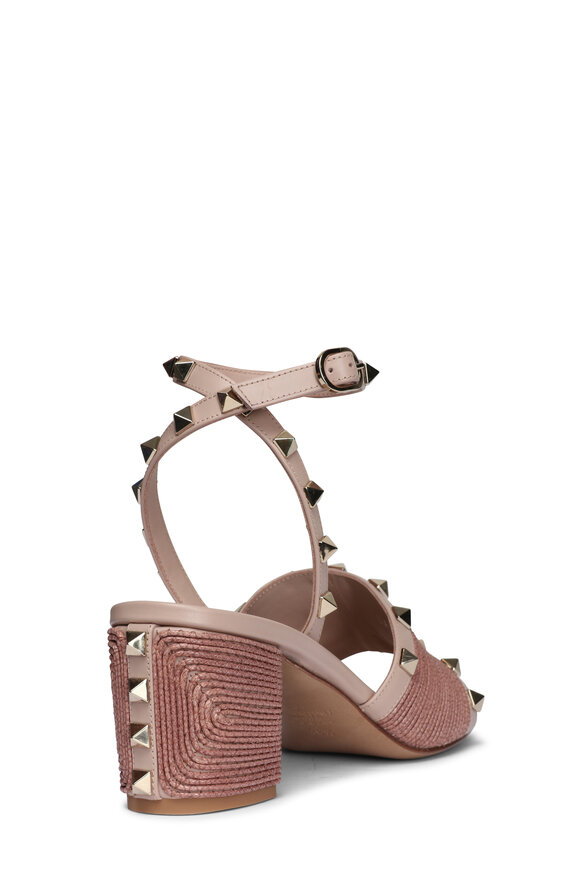 Valentino Garavani Rockstud Embellished Raffia Sandals, 60mm - view 3