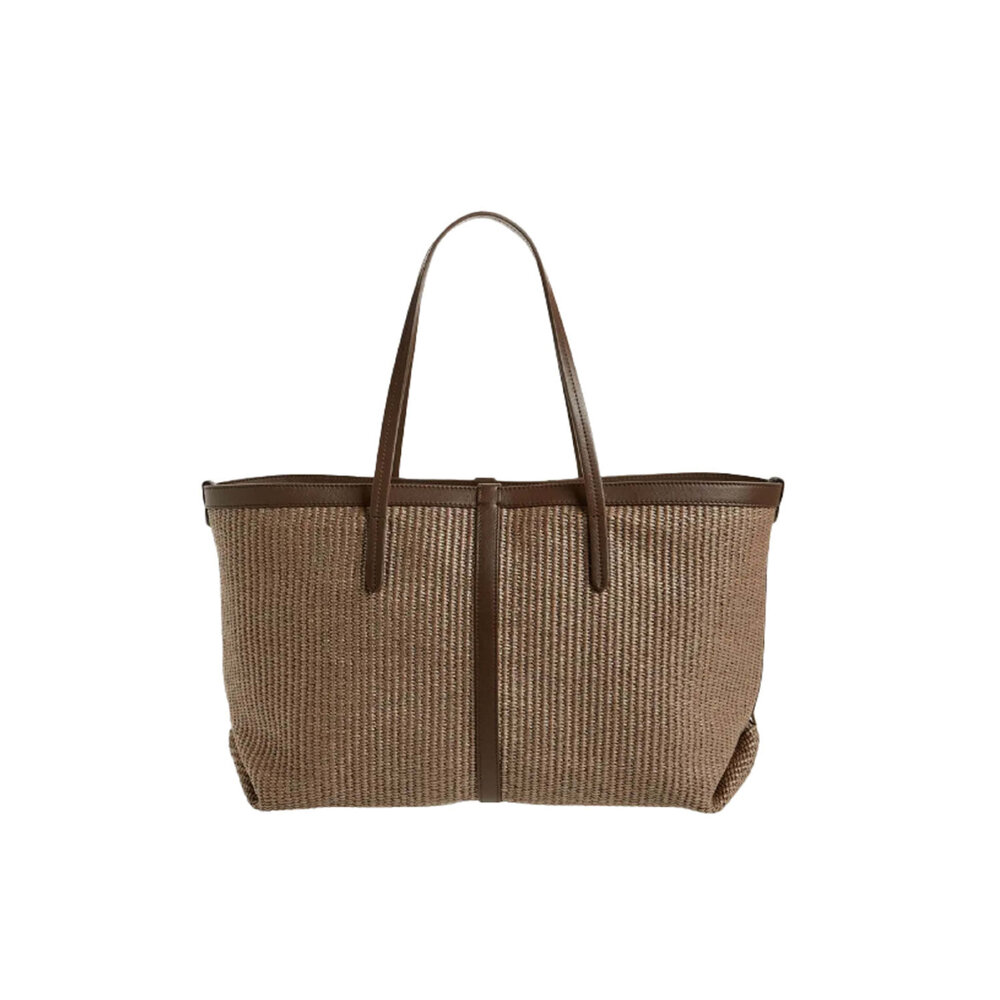 Brunello Cucinelli - Woven Raffia Shopper Tote in Mud
