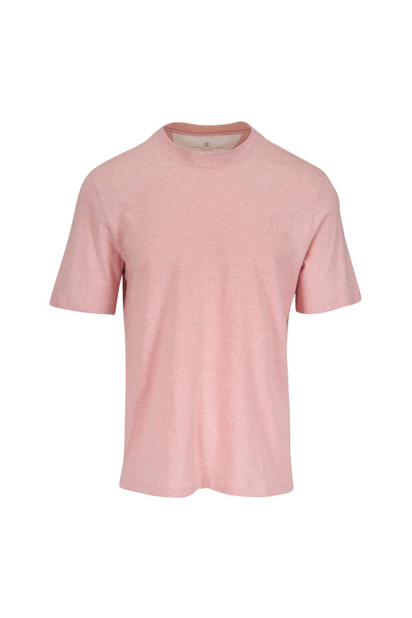 Brunello Cucinelli Apricot Linen & Cotton T-Shirt