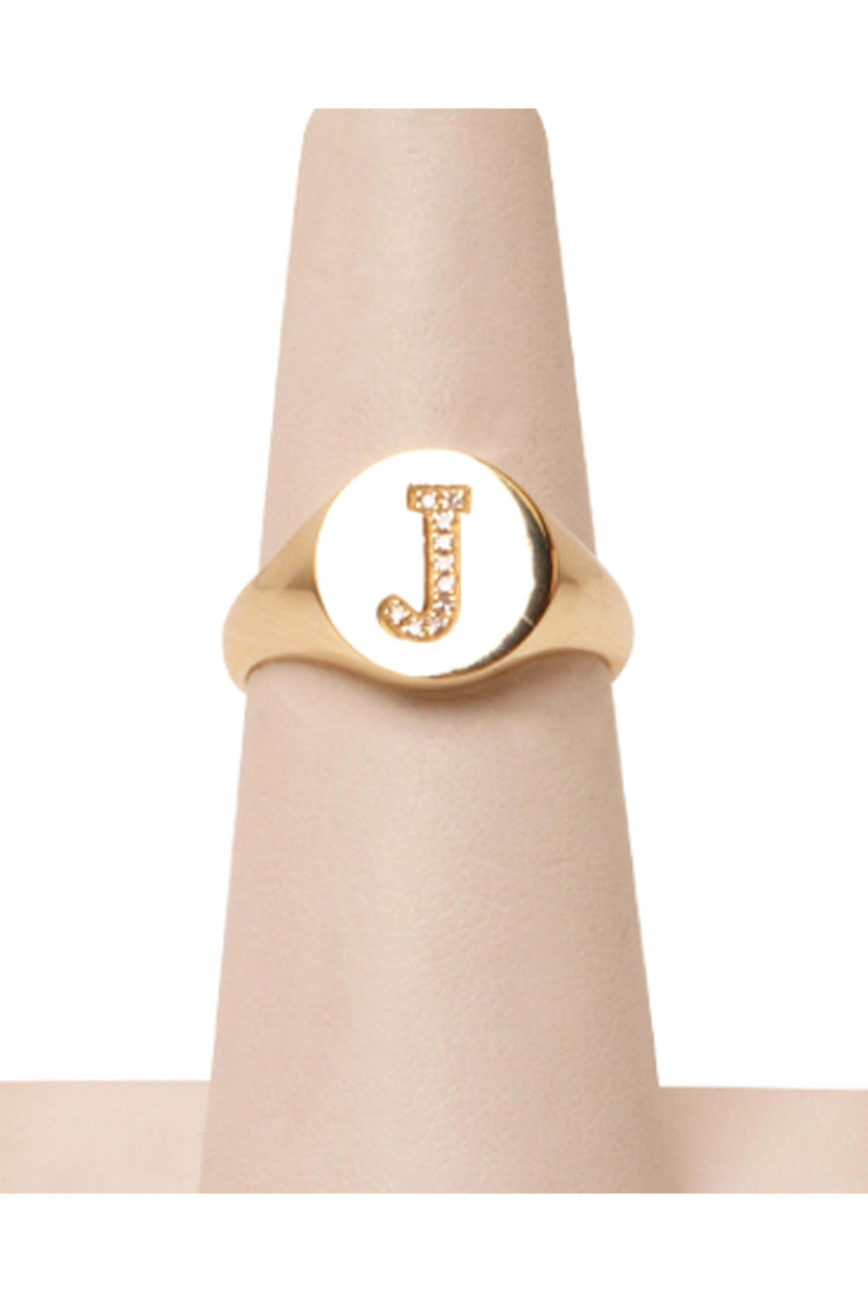 The Jen Collection - Gold Pave Diamond J Ring | Mitchell Stores