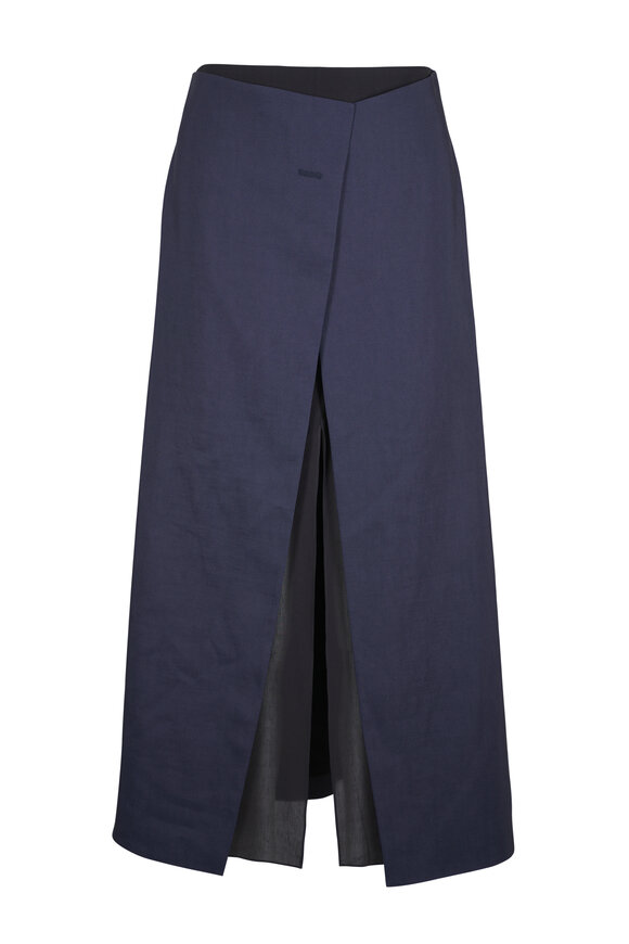 Khaite Tal Dark Navy Double Layered Skirt - view 1