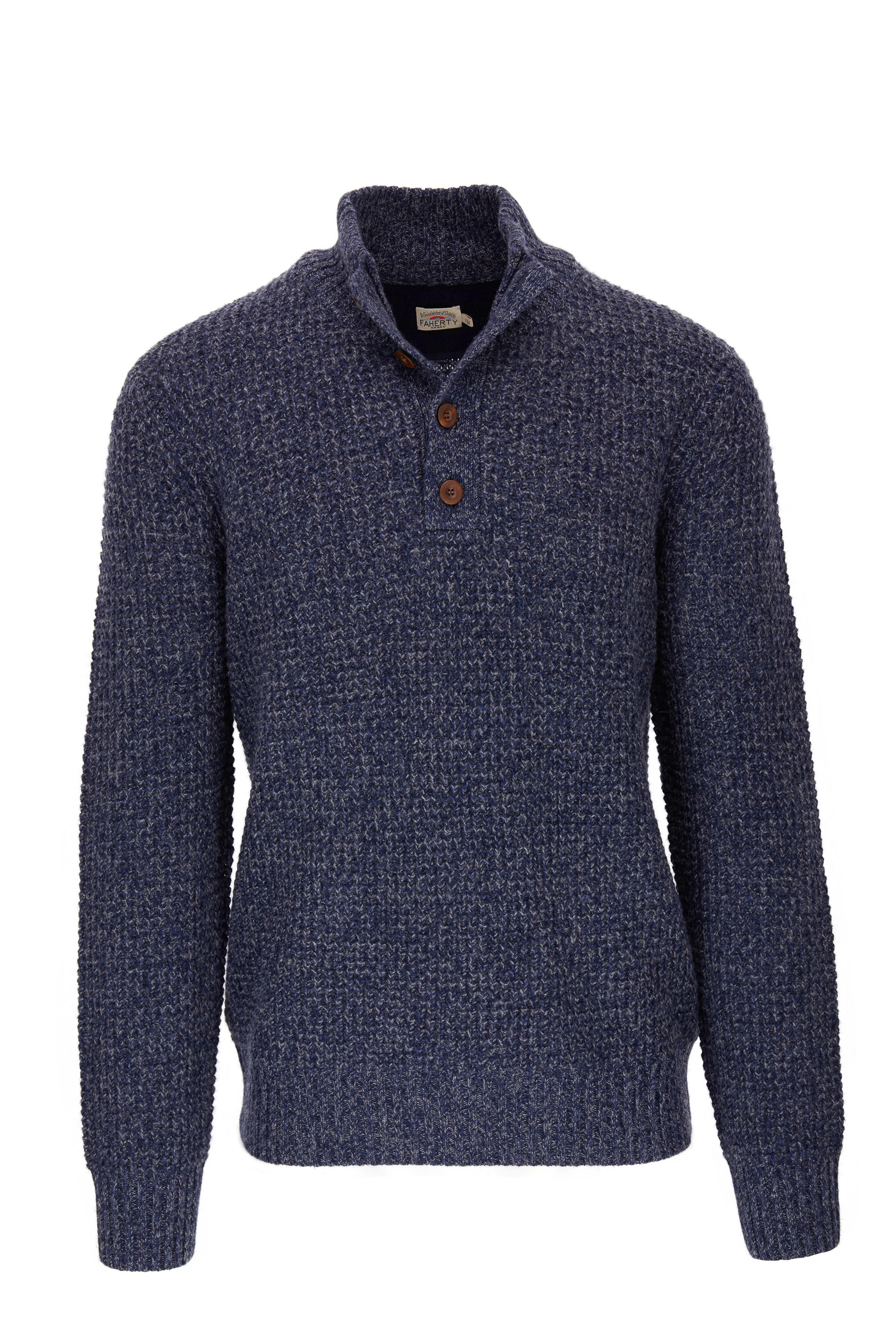 Faherty Brand - Navy Cashmere Stretch Wool Quarter-Button Pullover
