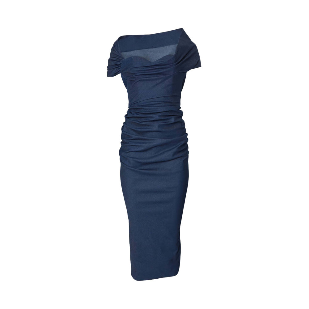 Carolina Herrera - Dark Navy Denim Off The Shoulder Ruched