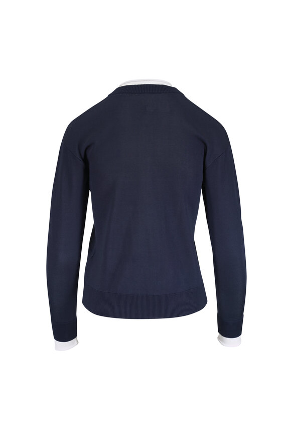 Bottega Veneta Midnight Blue & Chalk Silk Double Knit Cardigan - view 3