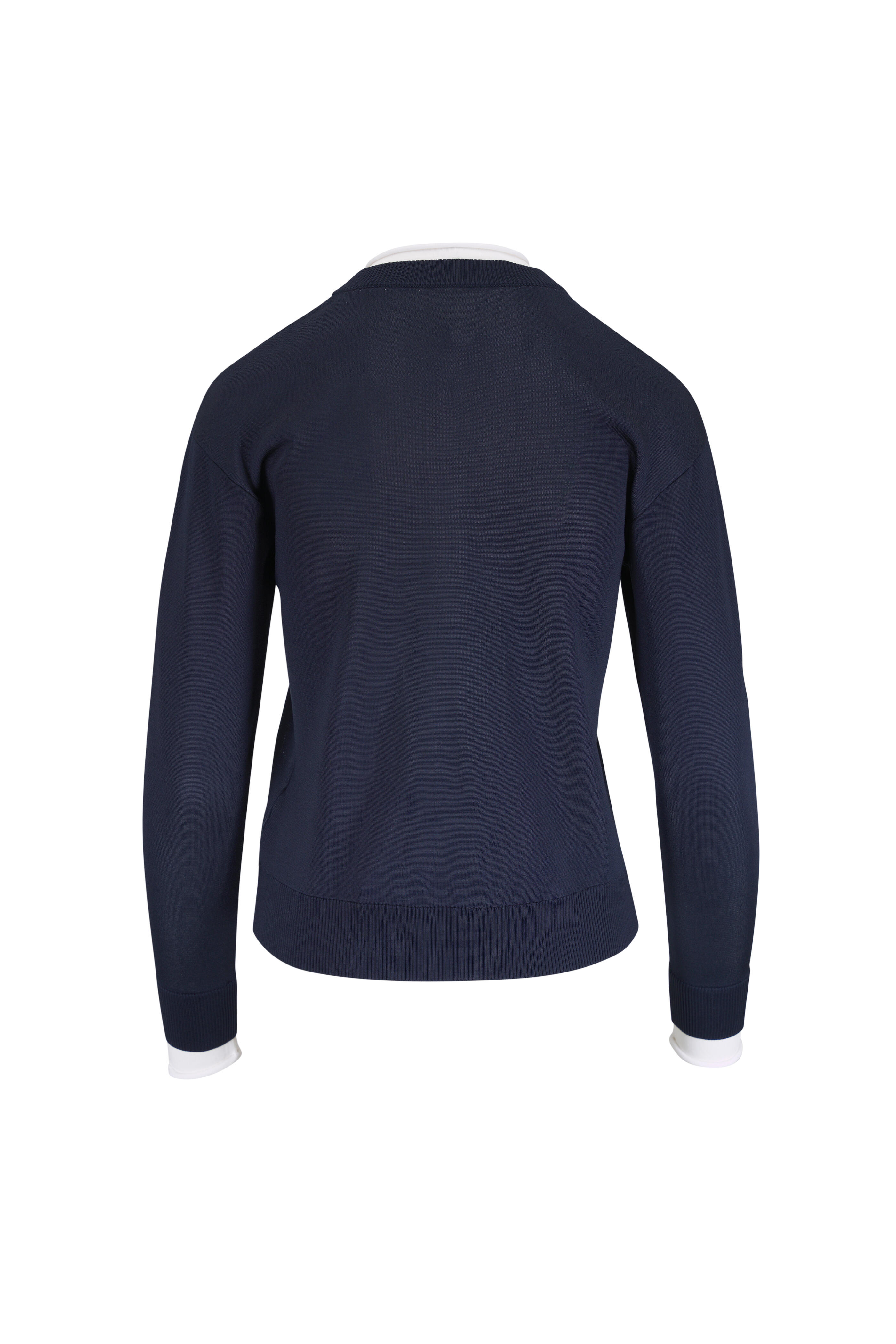 Bottega Veneta - Midnight Blue & Chalk Silk Double Knit Cardigan - view 4