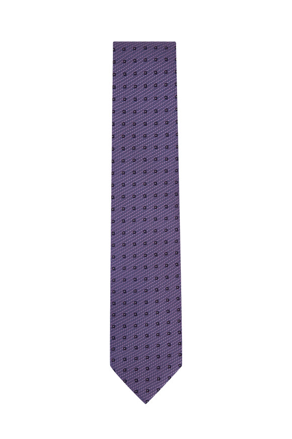 Brioni - Purple Square Print Silk Necktie 