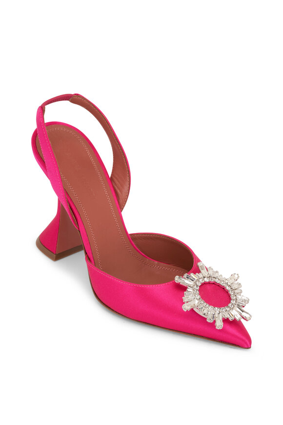 Amina Muaddi - Begum Raspberry Satin Embellished Slingback, 95mm