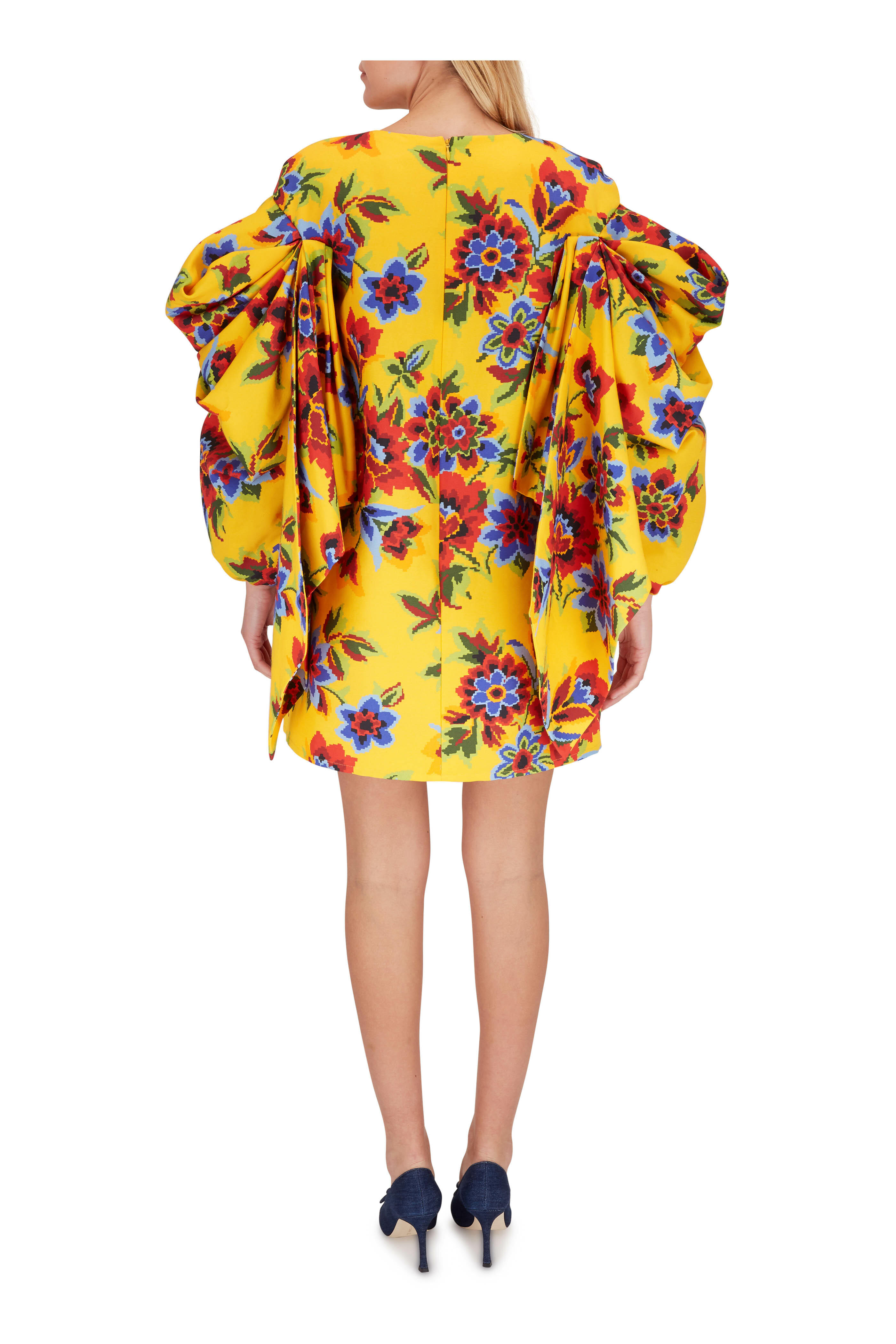 Carolina Herrera - Goldenrod Floral Dramatic Sleeve Mini Dress