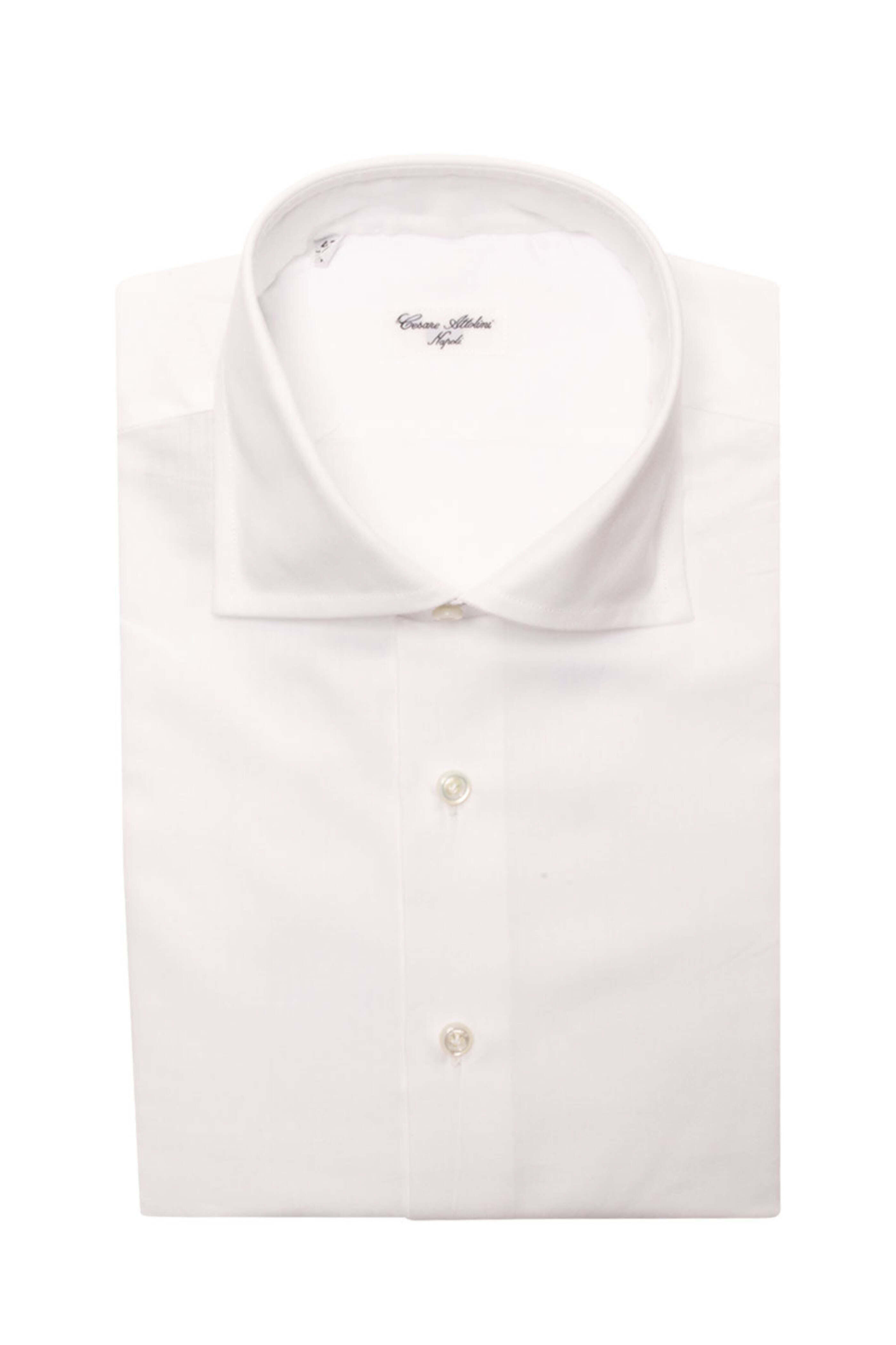 Cesare Attolini - White Cotton Tonal Chevron Dress Shirt