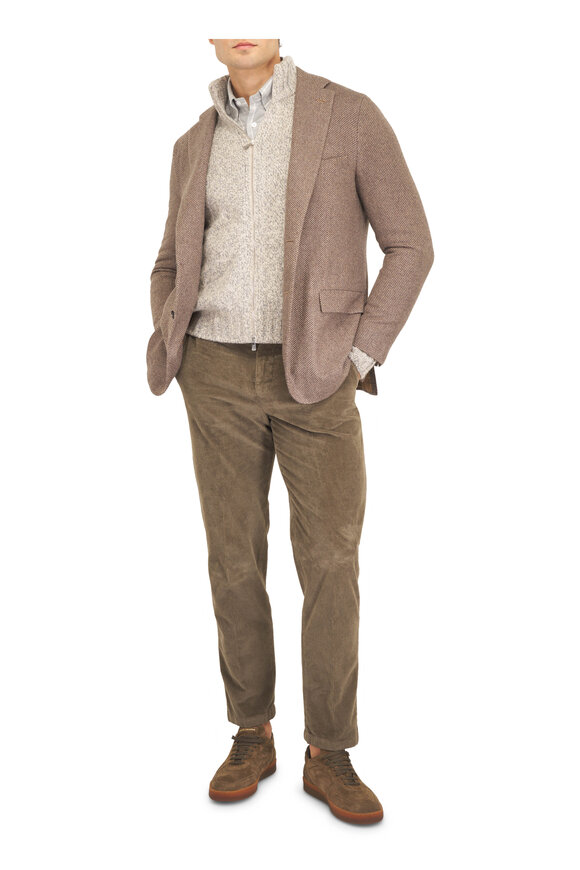 Fedeli Gray & Tan Cashmere Full Zip Sweater - view 2