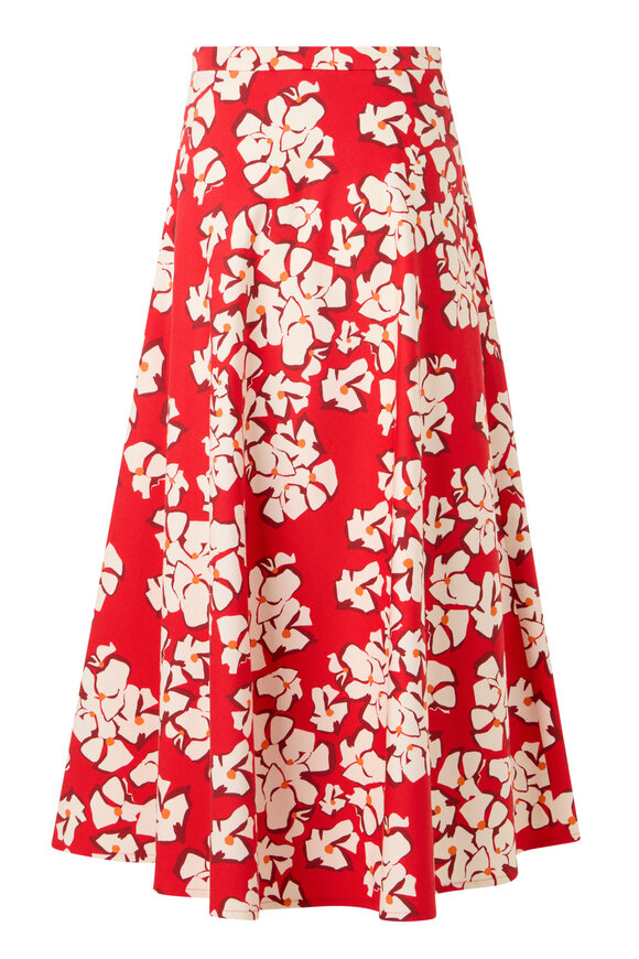 Akris Punto Red & Cream Large Flower Print Midi Skirt - view 1