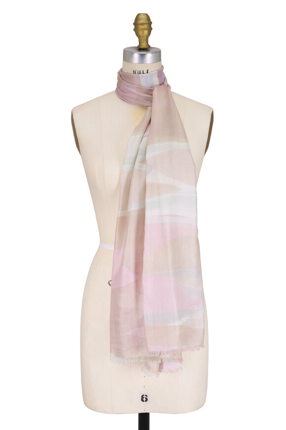Kinross Lilac Multicolor Abstract Landscape Print Scarf