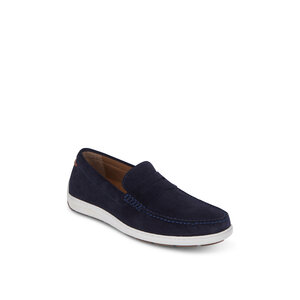 Trask Sheldon Navy Blue Suede Penny Loafer Mitchell Stores