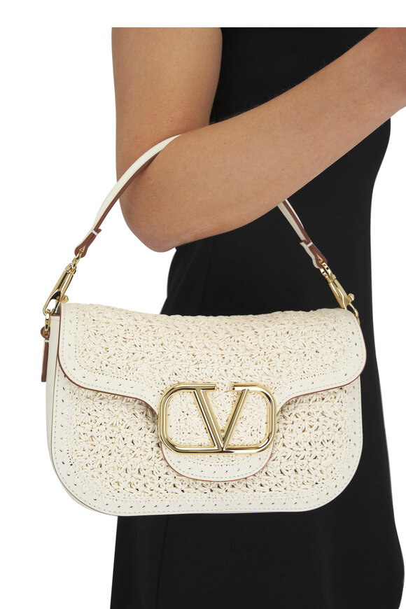 Valentino Garavani - Ivory VLogo Crochet Shoulder Bag