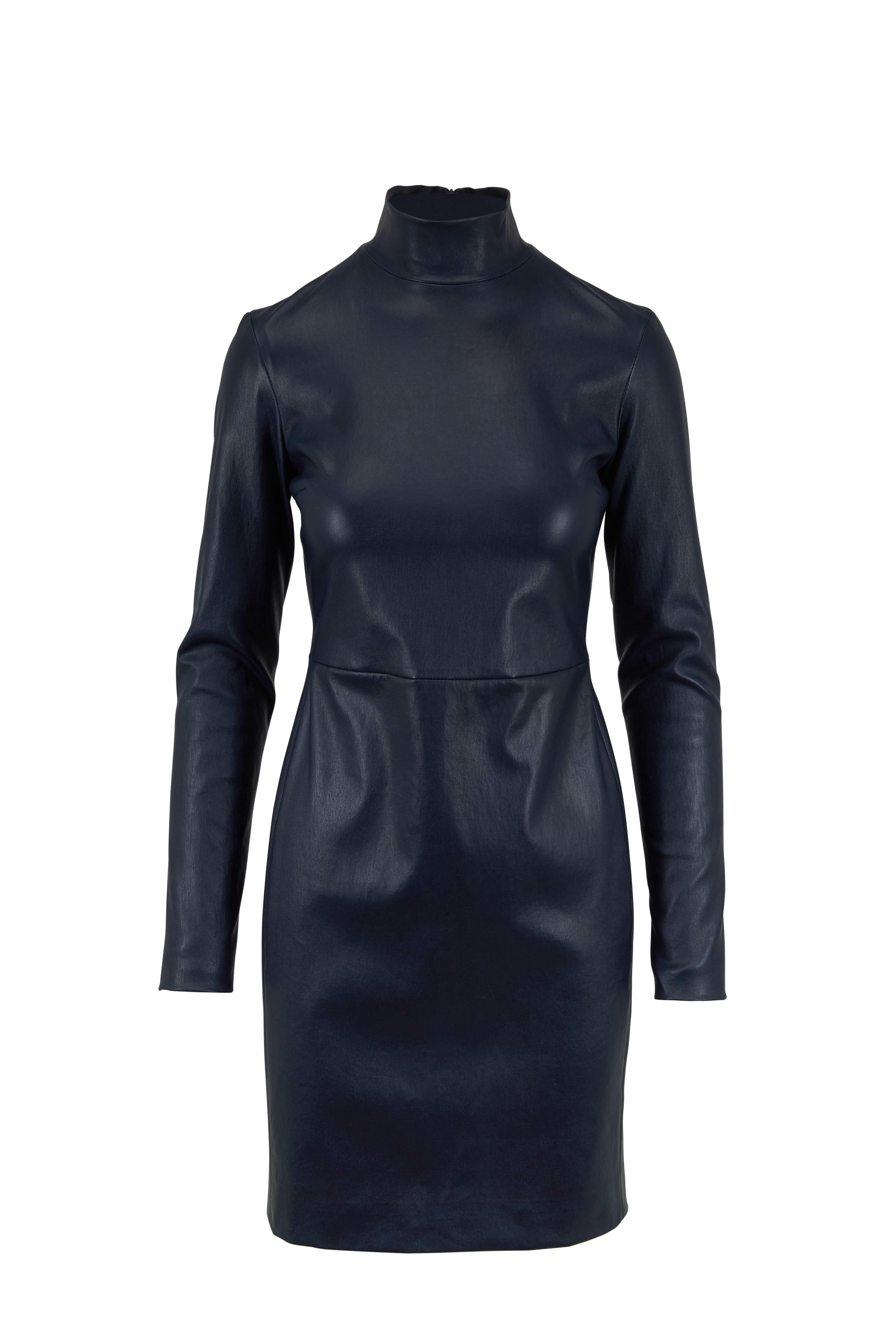 The Row Beattia Navy Leather Dress Mitchell Stores