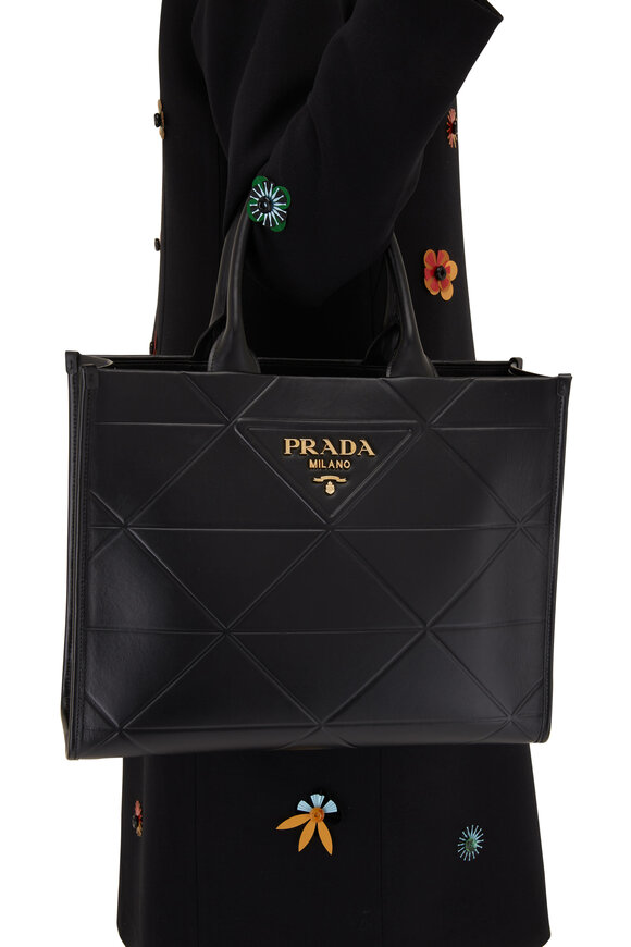 Prada - Black Triangle Quilted Soft Leather Medium Tote