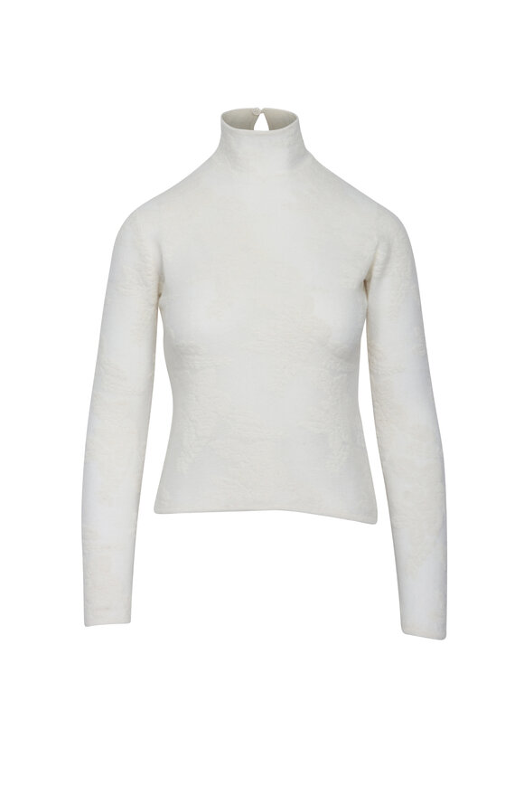 Ganni Egret Sheer Flower Jacquard Mockneck Sweater