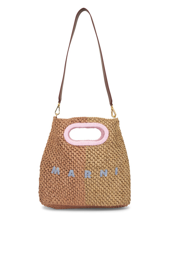 Marni Seaside Dark Brown & Light Brown Raffia Clutch