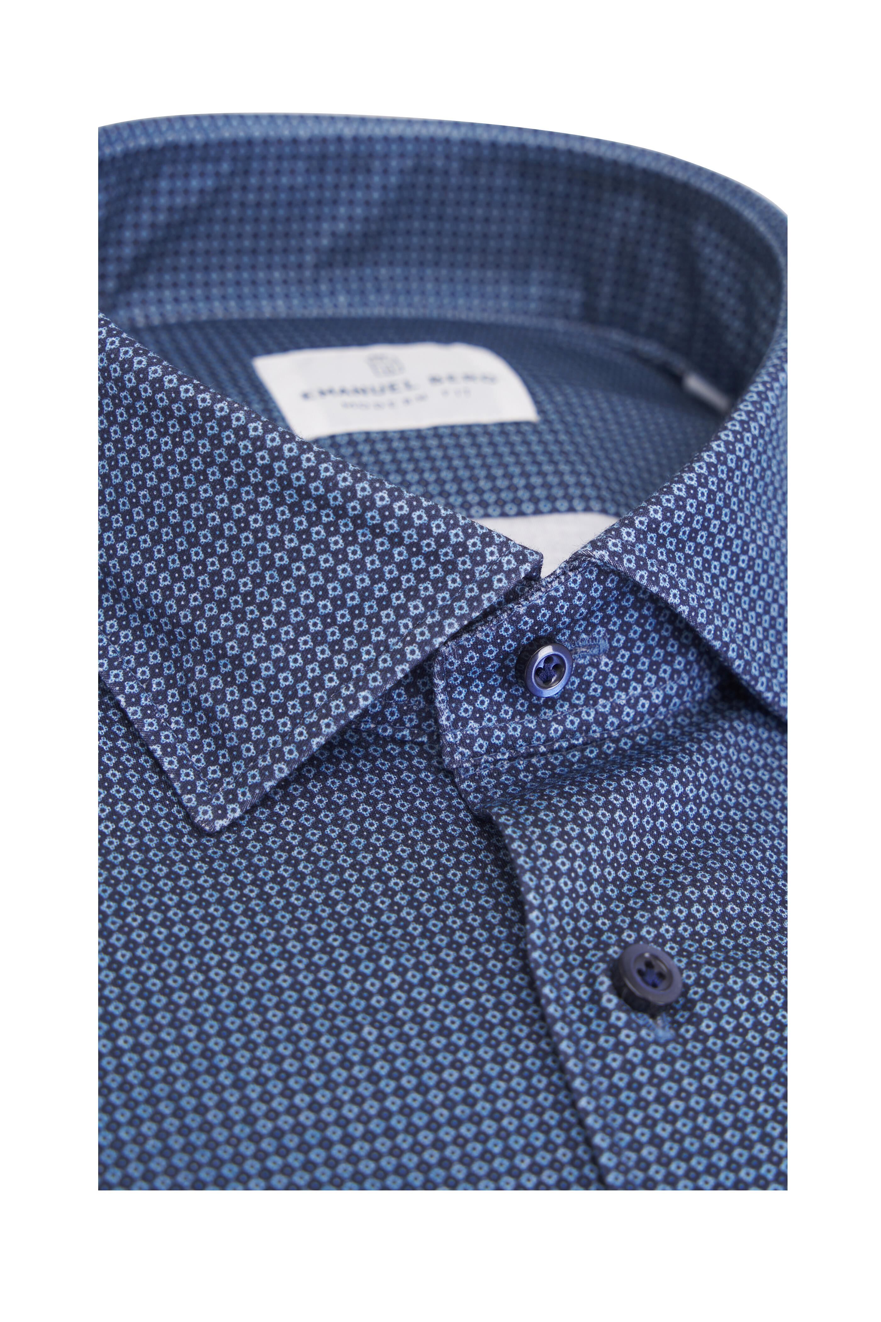 Emanuel Berg - Dark Blue Mini Check Stretch Cotton Sport Shirt